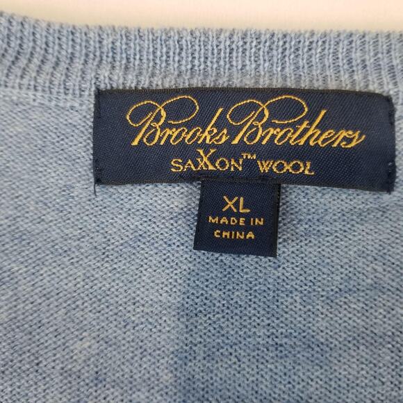 Brooks Brothers Sweater Mens XL Blue Saxxon Wool V Neck Pullover Lightweight - Picture 4 of 12